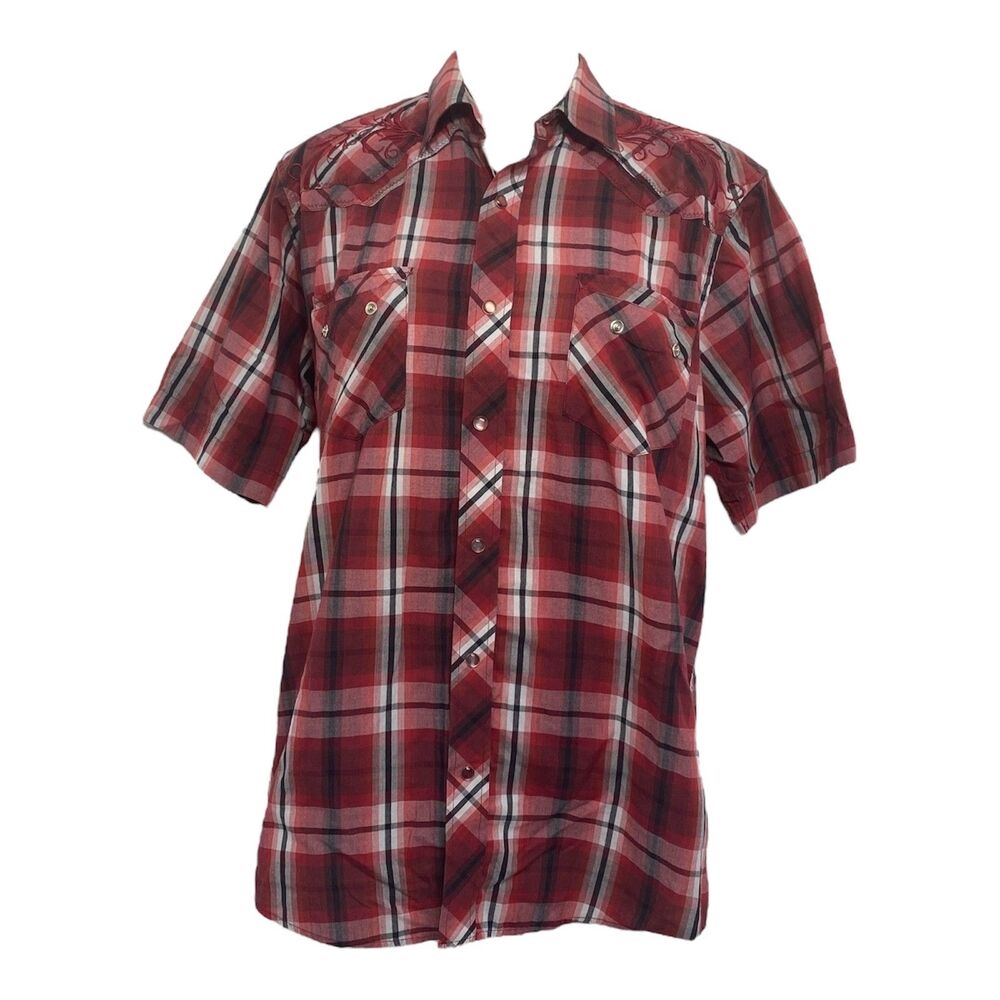 Rock River Western Pearl Snap Shirt Men’s Large Red Plaid Short Sleeve